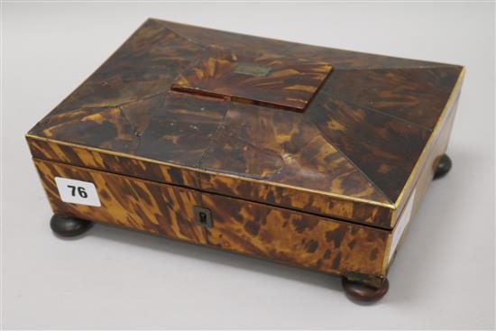 A Regency tortoiseshell work box length 26cm